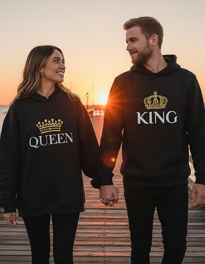 King & Queen Matching Couple Hoodie Set Valentine'S Day Gift His & Hers Women Hoodie Women Small/Men Medium,Black