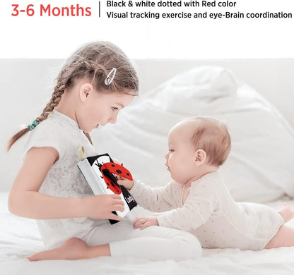 Soft Baby Books, High Contrast Black and White Books Nontoxic Fabric Touch and Feel Crinkle Cloth Books Early Educational Stimulation Toys for Infants Toddlers, Baby Girl & Baby Boy Gift Animal