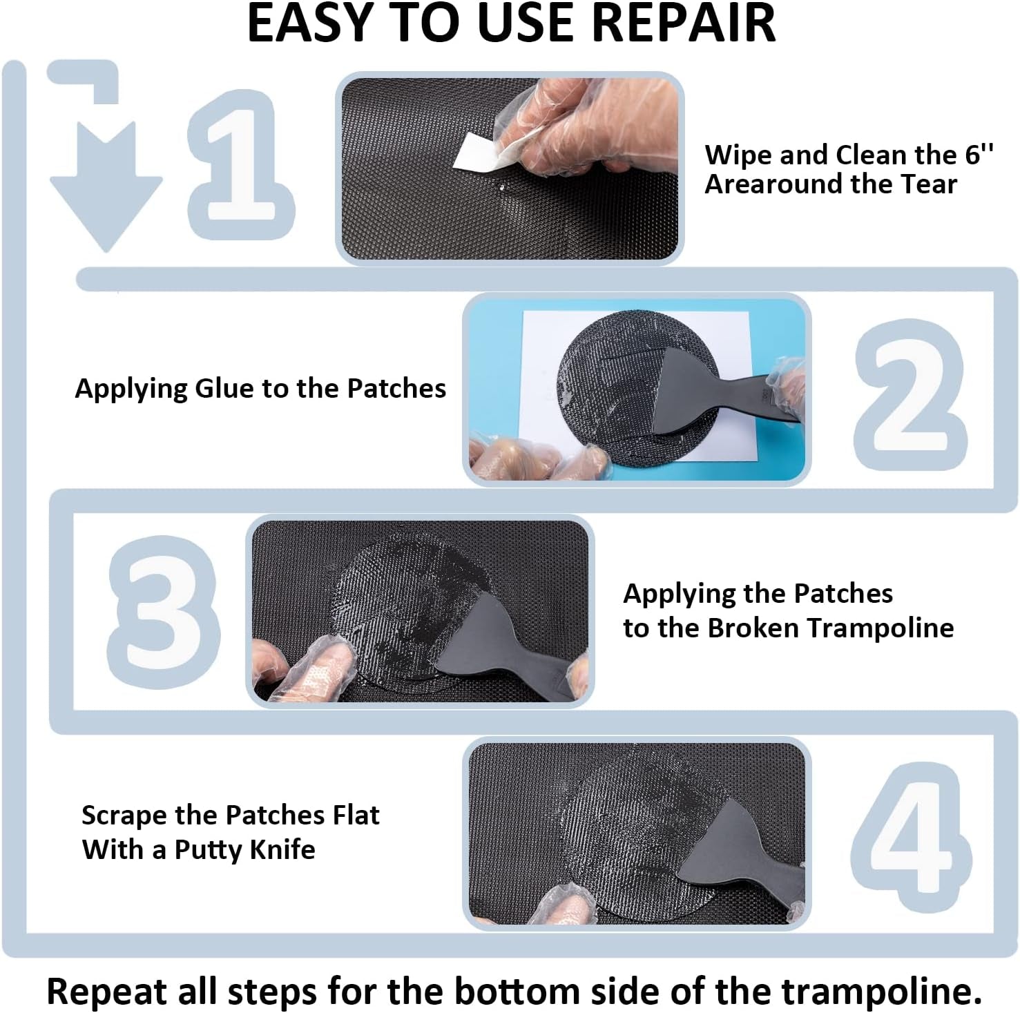 Trampoline Patch Repair Kit 4 Inch Circle on Patches | Repair Trampoline Mat Tear or Hole in a Trampoline Mat
