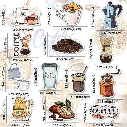 Coffee Stickers for Water Bottles Adults Coffee Stickers for Laptop Coffee Cup Stickers for Scrapbooking Coffee Vinyl Waterproof Stickers 50 Packs