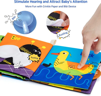 Soft Baby Books, High Contrast Black and White Books Nontoxic Fabric Touch and Feel Crinkle Cloth Books Early Educational Stimulation Toys for Infants Toddlers, Baby Girl & Baby Boy Gift Animal